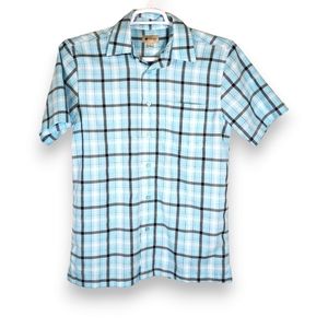 Haagar Blue Gray White Plaid Short Sleeve Button-Up Shirt Mens Size Small